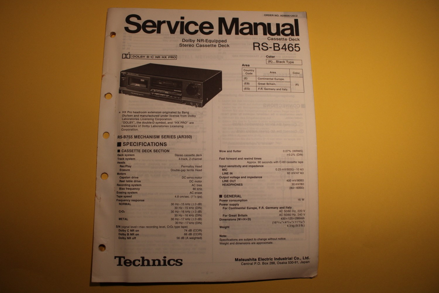 Technics RS-B465 cassettedeck Service Manual  			